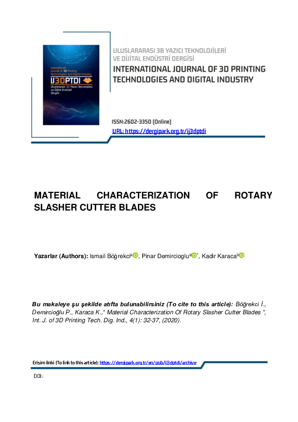 (PDF) Material Characterization for Rotary Slasher Cutter Blades