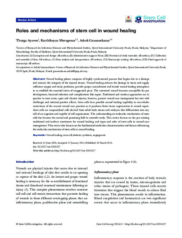 (PDF) Roles and mechanisms of stem cell in wound healing
