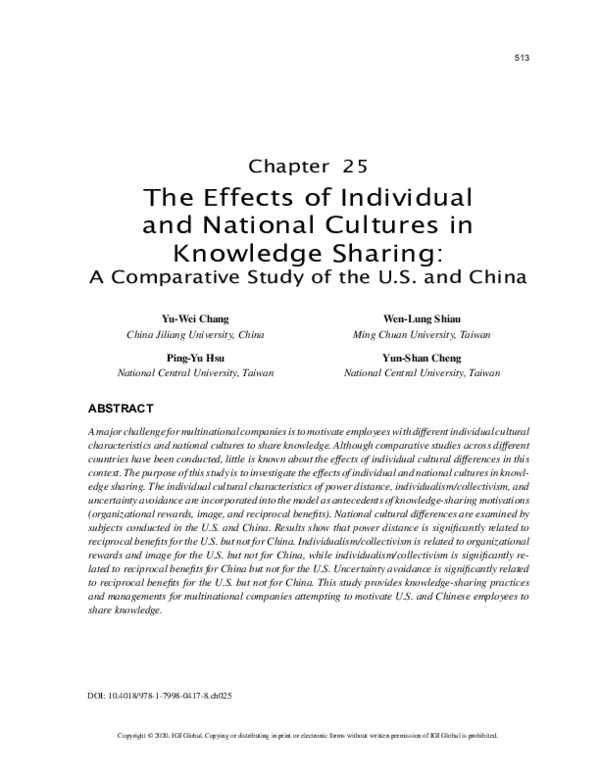 (PDF) The Effects of Individual and National Cultures in Knowledge Sharing