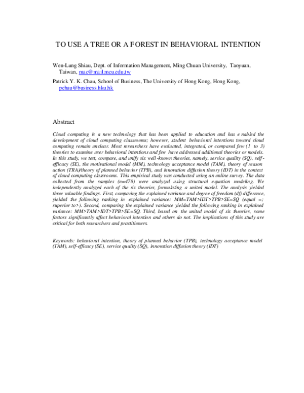(PDF) To Use a Tree or a Forest in Behavioral Intention