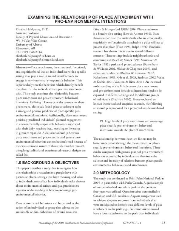 (PDF) Examining the relationship of place attachment with pro ...
