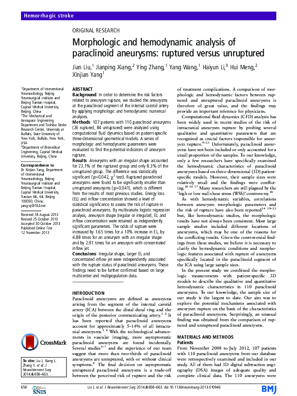 (PDF) Morphologic and hemodynamic analysis of paraclinoid aneurysms ...