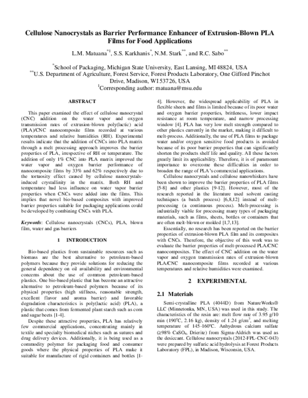 (PDF) Cellulose nanocrystals as barrier performance enhancer of ...