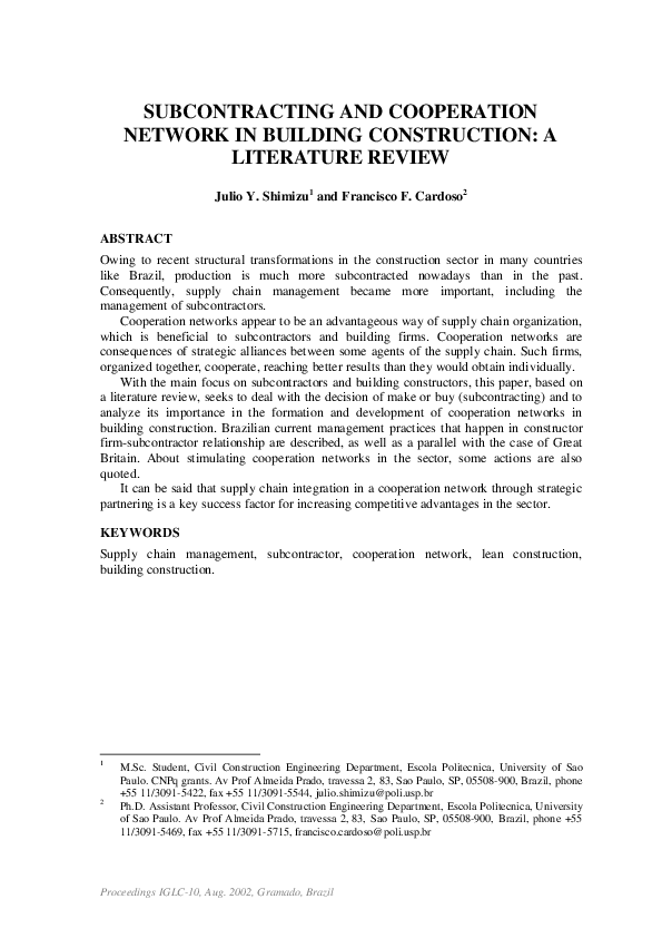 (PDF) Subcontracting and Cooperation Network In Building Construction ...