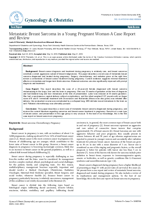 (PDF) Case Report Myxofibrosarcoma of the Breast in a Young Pregnant ...
