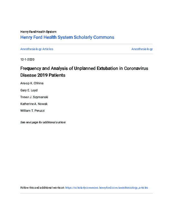 (PDF) Frequency and Analysis of Unplanned Extubation in Coronavirus ...