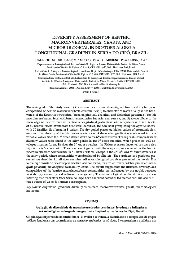(PDF) Diversity assessment of benthic macroinvertebrate communities in ...