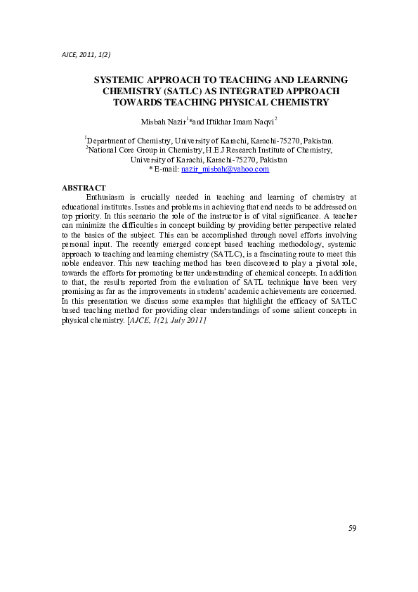 (PDF) Systemic Approach to Teaching and Learning Chemistry (SATLC) as ...