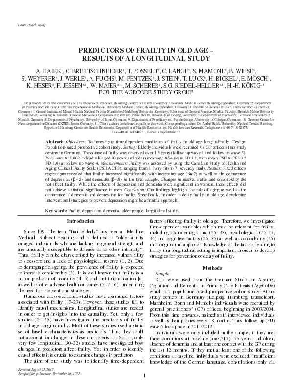 (PDF) Predictors of frailty in old age–results of a longitudinal study