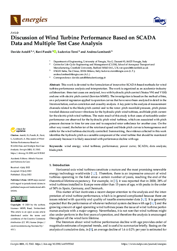 (PDF) Discussion of Wind Turbine Performance Based on SCADA Data and ...