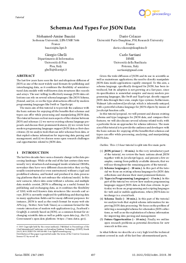 (PDF) Schemas and Types for JSON Data