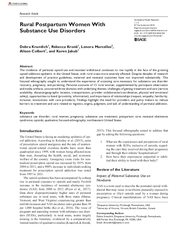 (PDF) Rural Postpartum Women With Substance Use Disorders