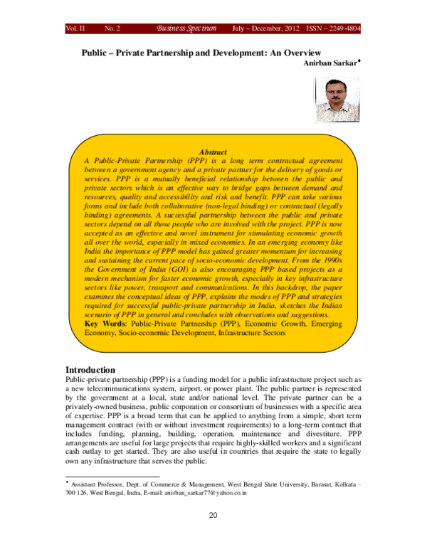 (PDF) Public - Private Partnership and Development: An Overview