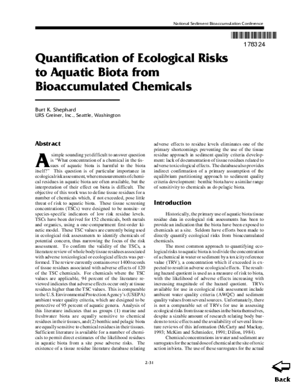 (PDF) Quantification of Ecological Risks to Aquatic Biota from ...