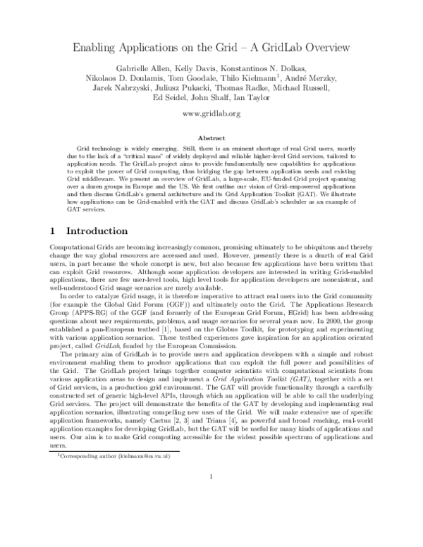 (PDF) Enabling Applications on the Grid: A Gridlab Overview