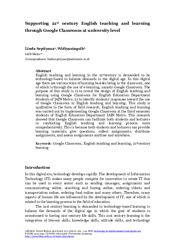 (PDF) Supporting 21st century English teaching and learning through ...