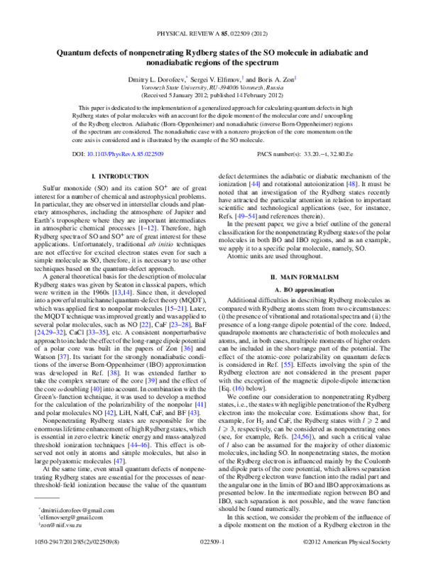 (PDF) Quantum defects of nonpenetrating Rydberg states of the SO ...