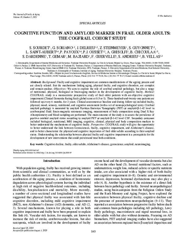 (PDF) Cognitive function and amyloid marker in frail older adults: The ...