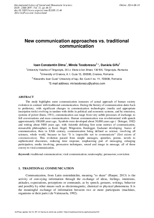 (PDF) New Communication Approaches vs. Traditional Communication
