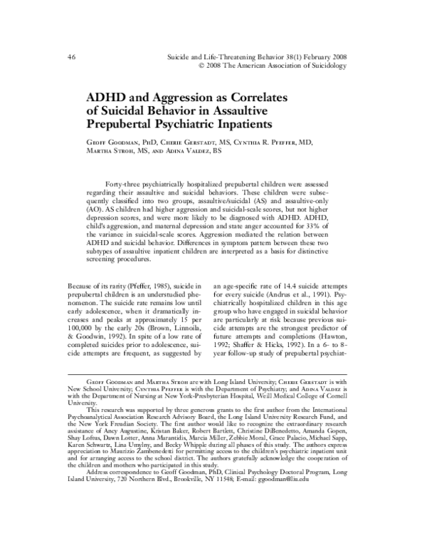 (PDF) ADHD and Aggression as Correlates of Suicidal Behavior in ...