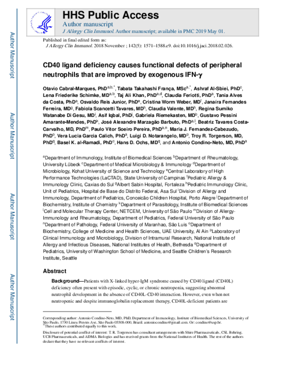 (PDF) CD40 ligand deficiency causes functional defects of peripheral ...