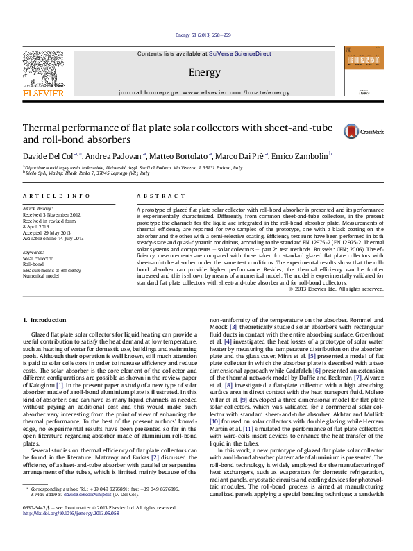 (PDF) Thermal performance of flat plate solar collectors with sheet-and ...