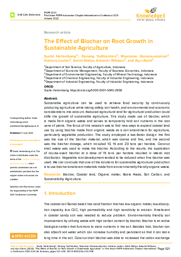 (PDF) The Effect of Biochar on Root Growth in Sustainable Agriculture