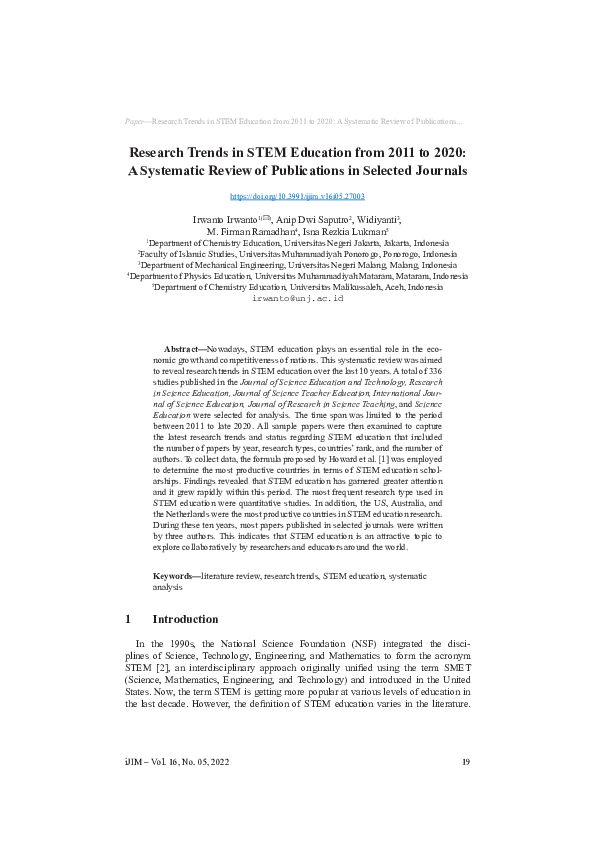 (PDF) Research Trends in STEM Education from 2011 to 2020: A Systematic ...