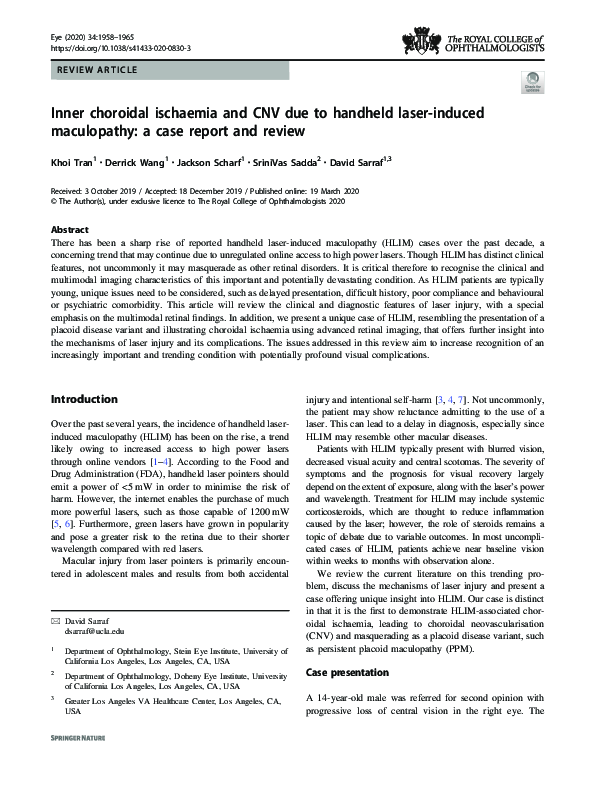 (PDF) Inner choroidal ischaemia and CNV due to handheld laser-induced ...
