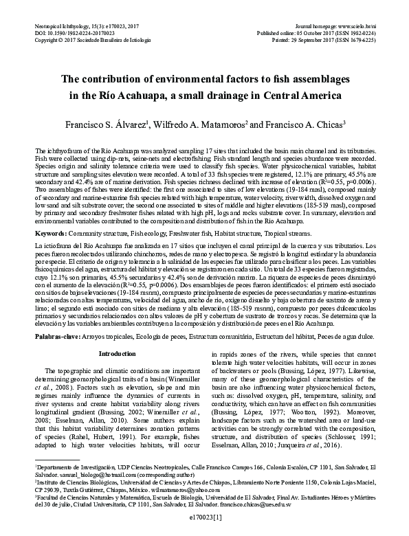 (PDF) The contribution of environmental factors to fish assemblages in ...