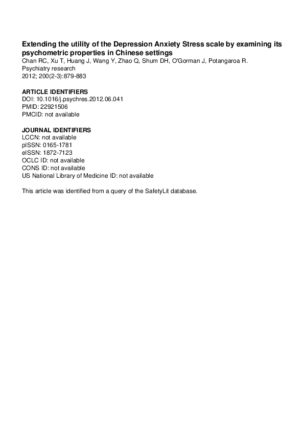 (PDF) Extending the utility of the Depression Anxiety Stress scale by ...
