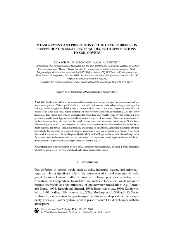(PDF) Measurement and Prediction of the Oxygen Diffusion Coefficient in ...