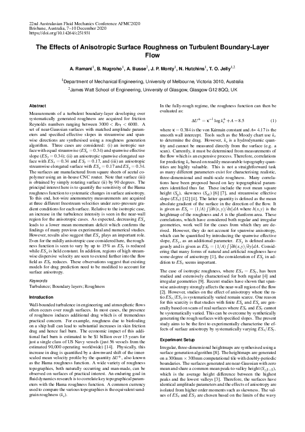 (PDF) The Effects of Anisotropic Surface Roughness on Turbulent ...
