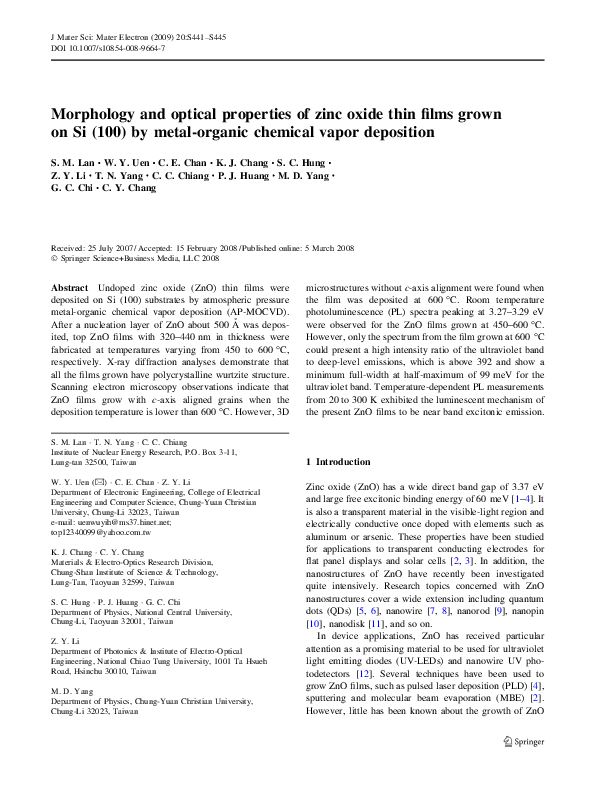 (PDF) Morphology and optical properties of zinc oxide thin films grown ...