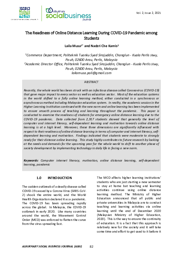 (PDF) The Readiness of Online Distance Learning During COVID-19 ...