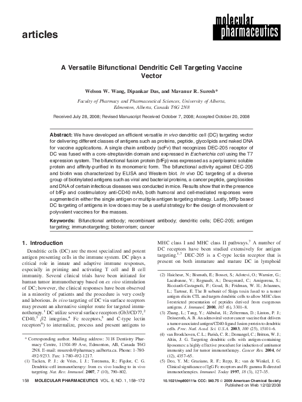 (PDF) A Versatile Bifunctional Dendritic Cell Targeting Vaccine Vector