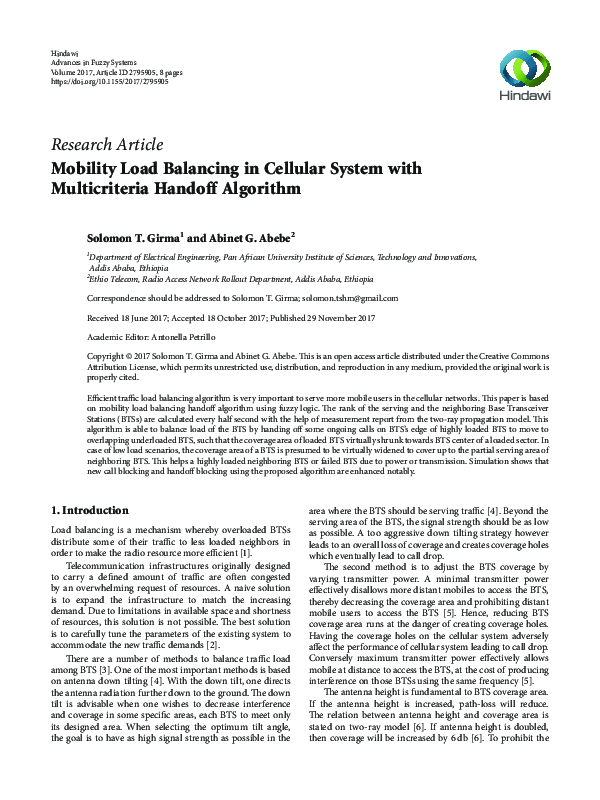 (PDF) Mobility Load Balancing in Cellular System with Multicriteria ...