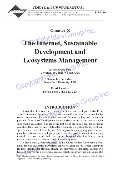 (PDF) The Internet, Sustainable Development and Ecosystems Management