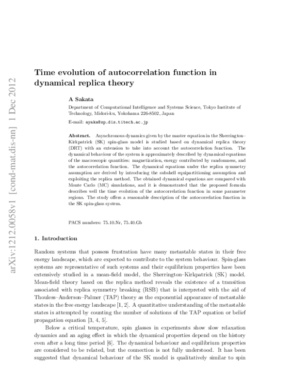 (PDF) Time evolution of the autocorrelation function in dynamical ...