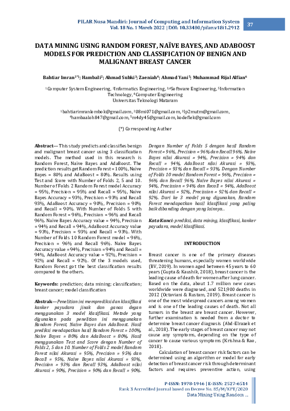 (PDF) Data Mining Using Random Forest, Naïve Bayes, and Adaboost Models ...