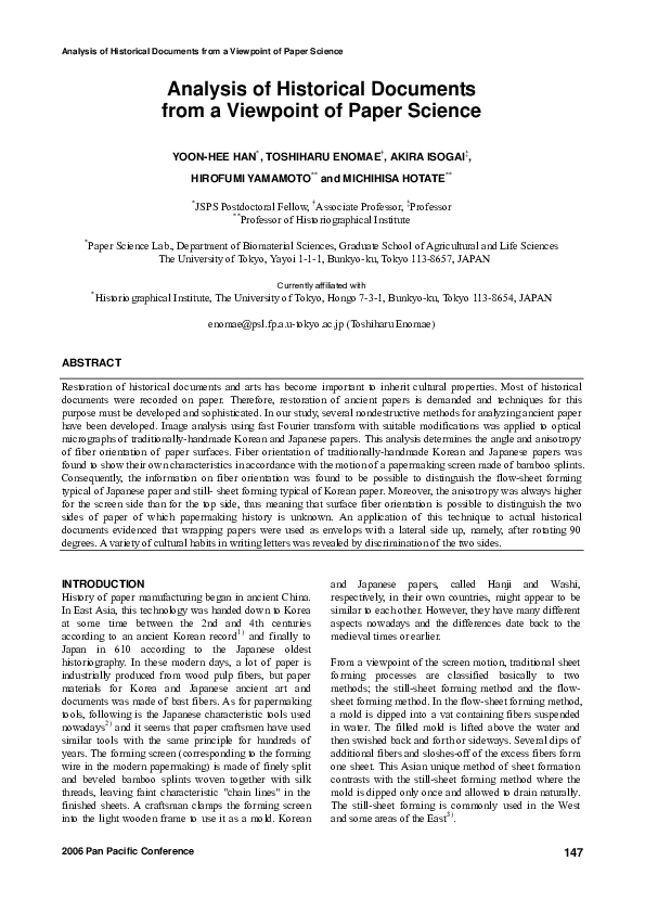 (PDF) Analysis of Historical Documents from a Viewpoint of Paper Science