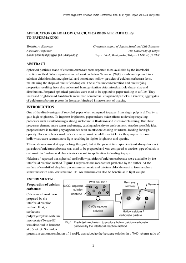 (PDF) Application of Hollow Calcium Carbonate Particles to Papermaking
