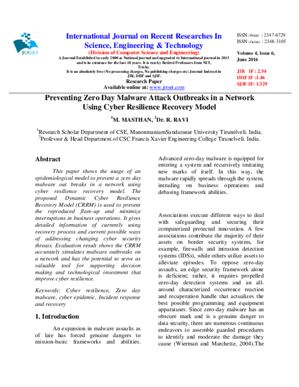 (PDF) Preventing Zero Day Malware Attack Outbreaks in a Network Using ...