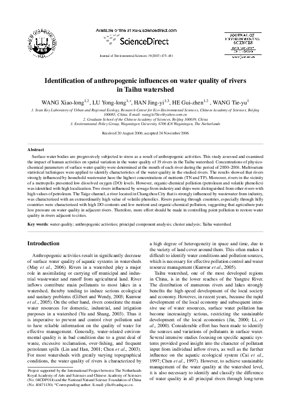 (PDF) Identification of anthropogenic influences on water quality of ...