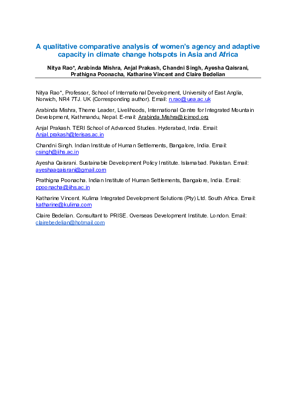 (PDF) A qualitative comparative analysis of women’s agency and adaptive ...