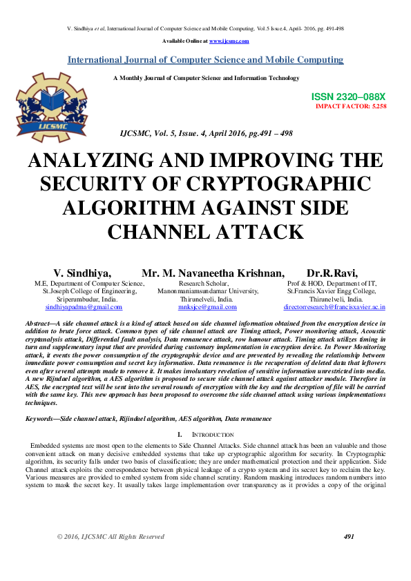 (PDF) ANALYZING AND IMPROVING THE SECURITY OF CRYPTOGRAPHIC ALGORITHM ...