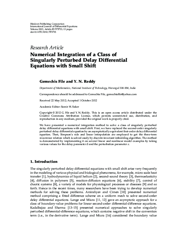 (PDF) Numerical Method for Singularly Perturbed DDEs