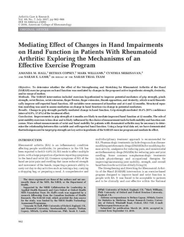 (PDF) The mediating effect of changes in hand impairments on hand ...