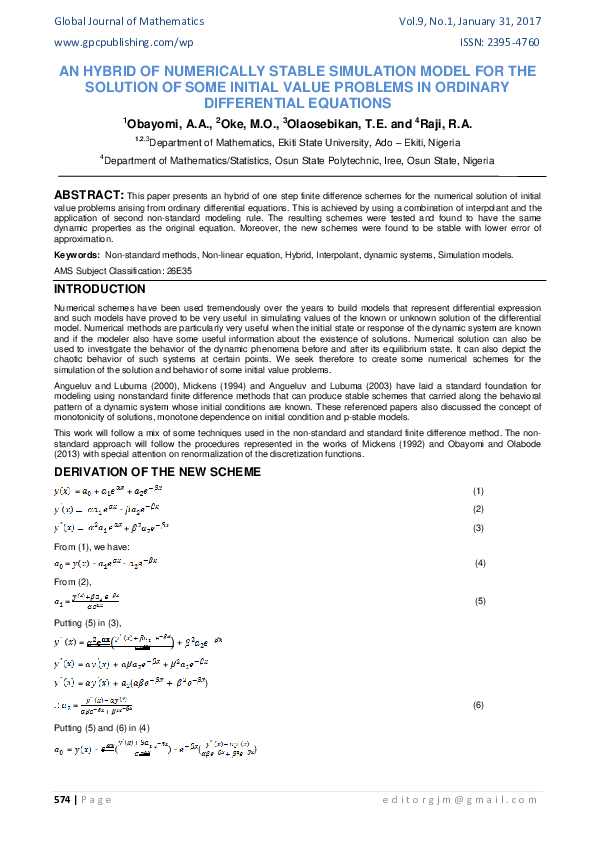 (PDF) AN HYBRID OF NUMERICALLY STABLE SIMULATION MODEL FOR THE SOLUTION ...