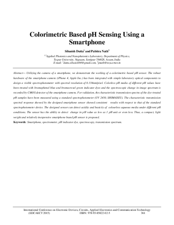 (PDF) Colorimetric Based pH Sensing Using a Smartphone